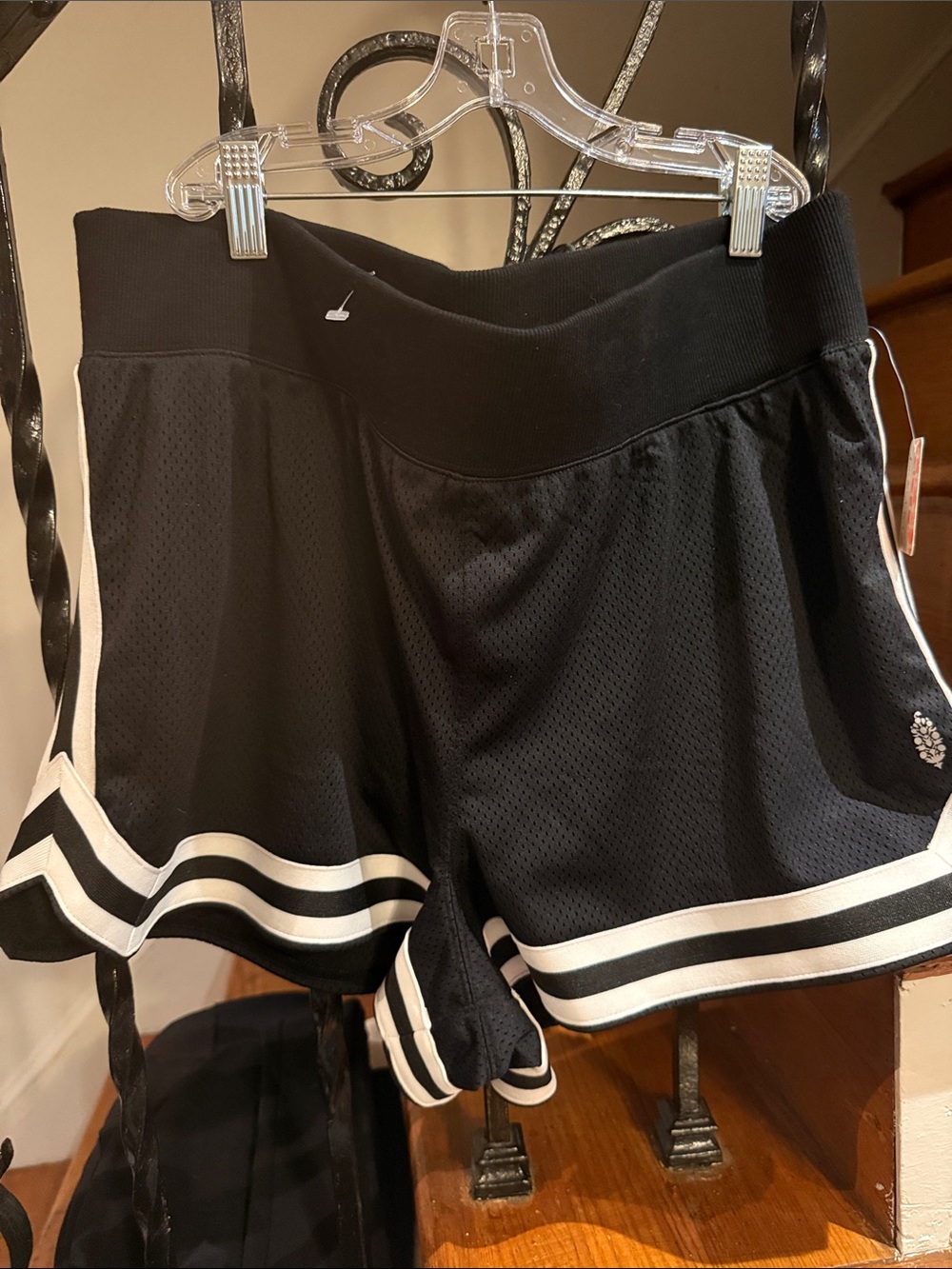 Free People Movement Black Mesh Athletic Shorts with White Stripe Trim